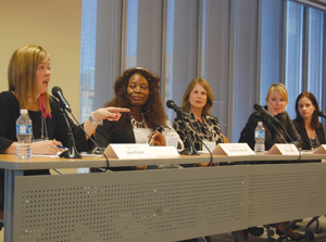 Jane Kidner, Patricia DeGuire, Ruth Epstein, Paula Todd, and Emily Lee speak at the Alternative Careers for Women in Law program.
