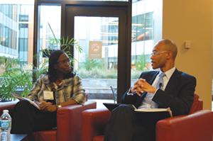 Esi Codjoe, left, and Frank Walwyn at last week's Ryerson University event on diversity in the legal profession. Photo by Michael McKiernan.