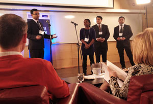LPP students Joshua D’Cunha, S.M. Karim, Zoma Ogbonna, and Malik Suliman pitch their winning idea. Photo: Yamri Taddese